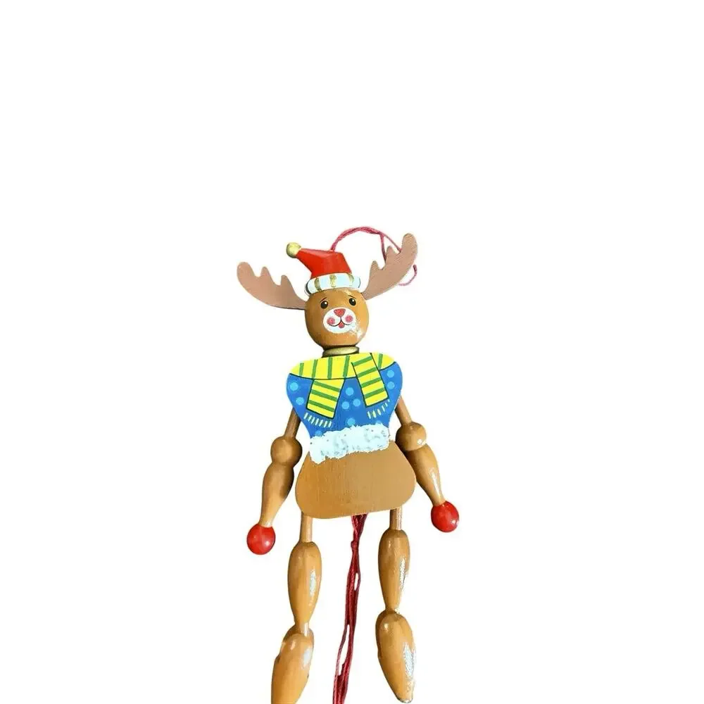 Christmas Reindeer Vintage Jumping Jack Ornament Painted Wood 7